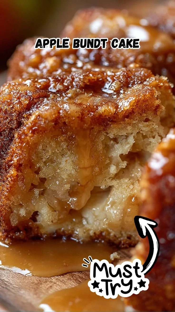 Delicious homemade Apple Bundt Cake garnished with fresh apples and icing