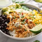 Delicious Chicken Burrito Bowl with fresh ingredients and vibrant toppings.