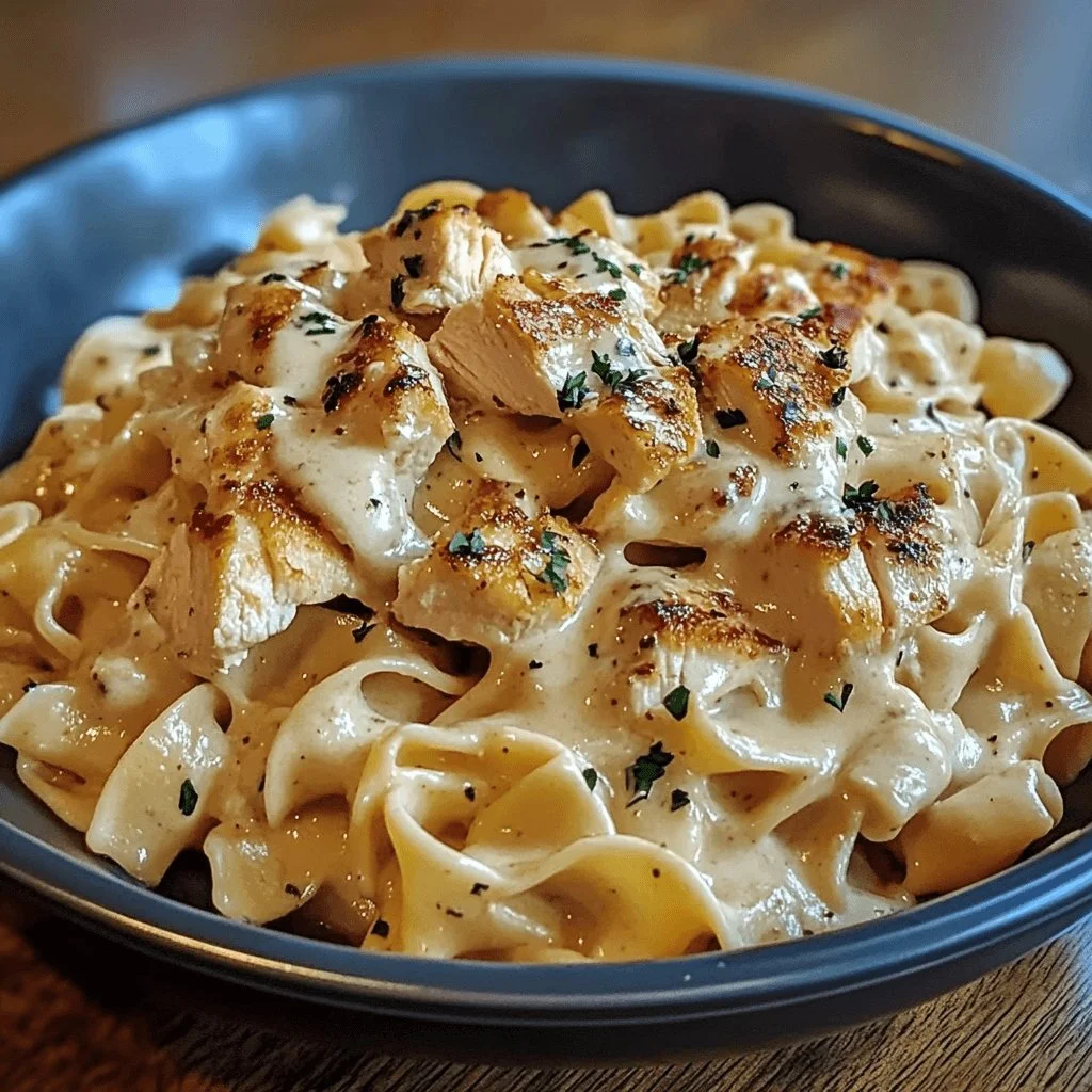 Delicious Chicken Buttered Noodles served in a bowl with herbs