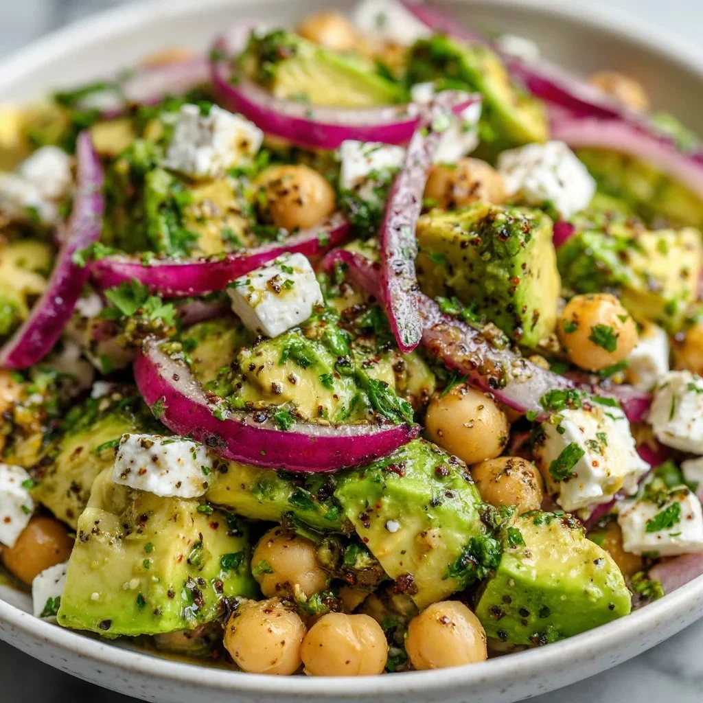 Delicious Chickpea Feta Avocado Salad with vibrant ingredients.