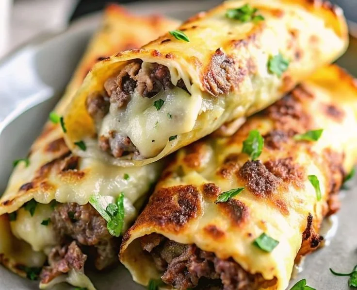 Delicious Keto Philly Cheesesteak Rolls served on a plate