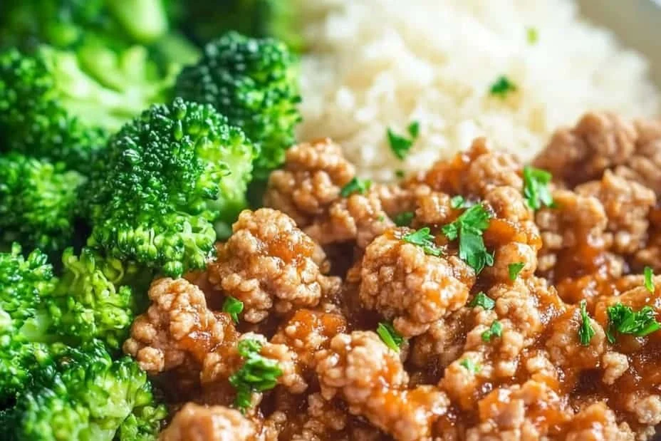 Sweet and Spicy Ground Turkey and Broccoli Bowls with vibrant colors and textures