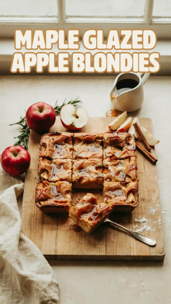 Maple glazed apple blondies topped with syrup