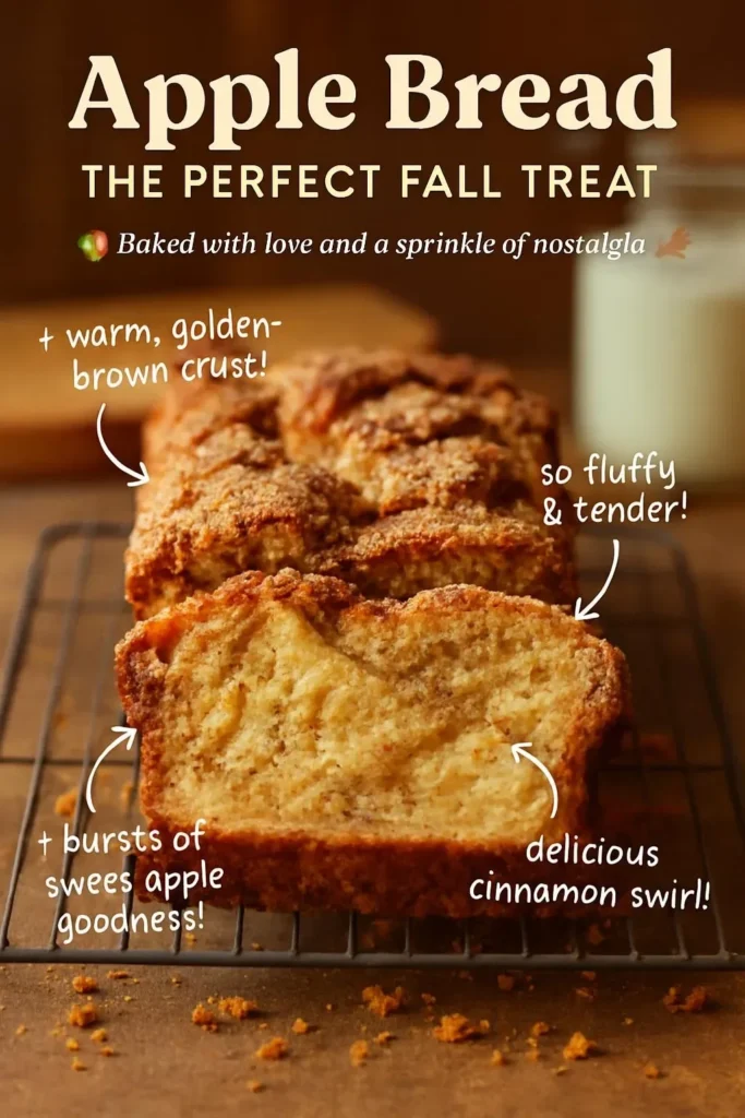 Delicious homemade apple bread freshly baked with apples and spices.