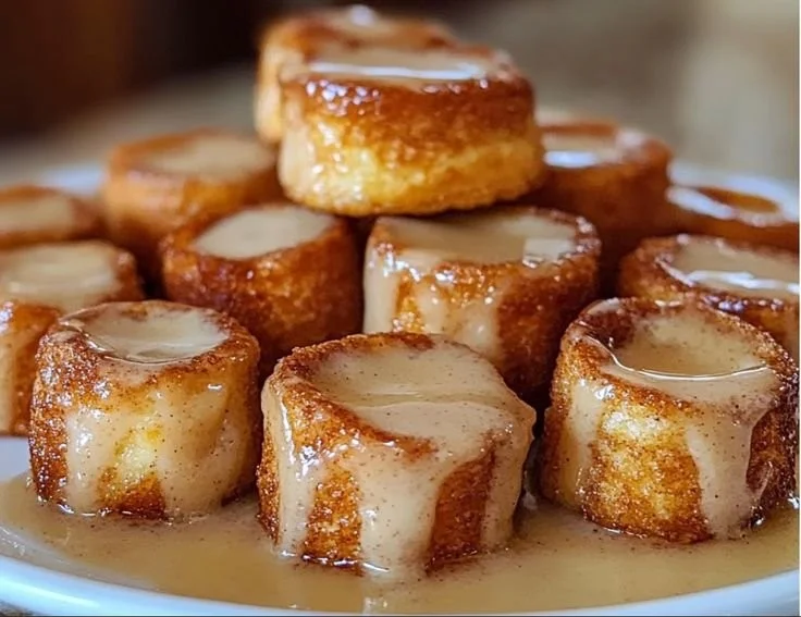 Delicious Cinnamon Roll French Toast Bites served on a plate with syrup and cinnamon.