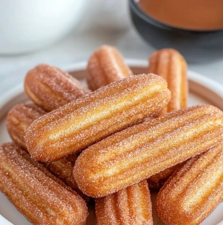 Healthy baked churro bites fresh out of the oven, coated with cinnamon sugar
