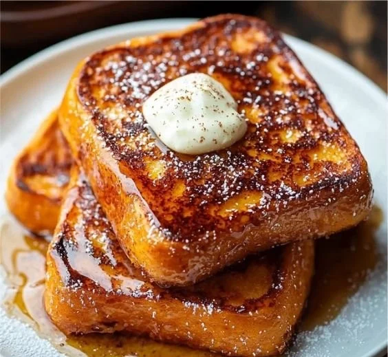 Delicious Pumpkin French Toast served with syrup and spices