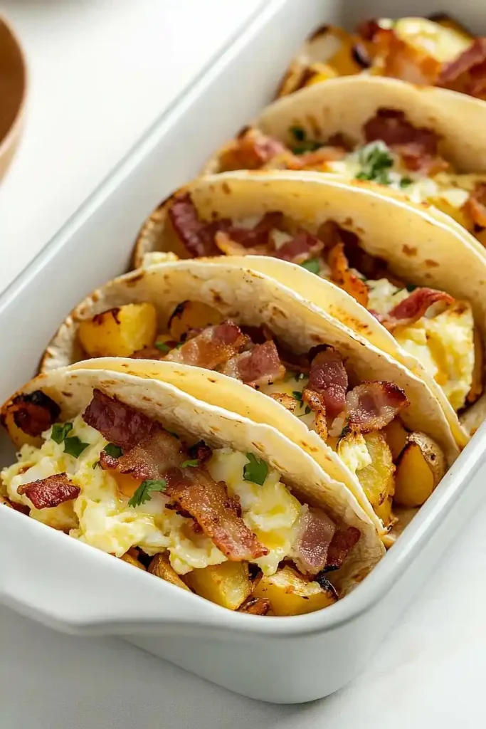 Delicious baked breakfast tacos on a plate ready to serve