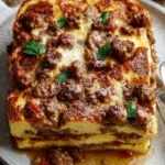 Pancake sausage casserole baked with maple syrup and savory sausage in a family-style dish