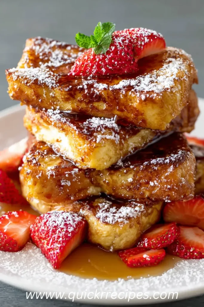 Easy Hawaiian roll French toast made with sweet rolls and creamy custard